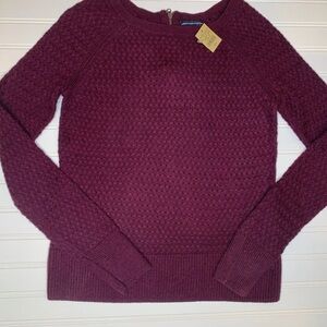 American Eagle Sweater Waffle Knit Small Crewneck Pullover Maroon NEW. 153